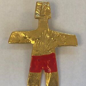 Small Gold plated People Pin with Red Shorts